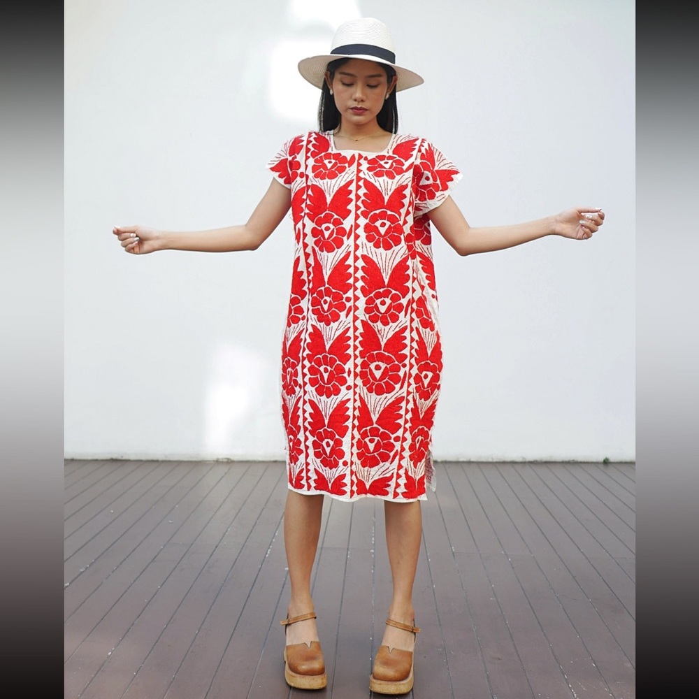 Vintage handmade USED Mexican midi dress S/M